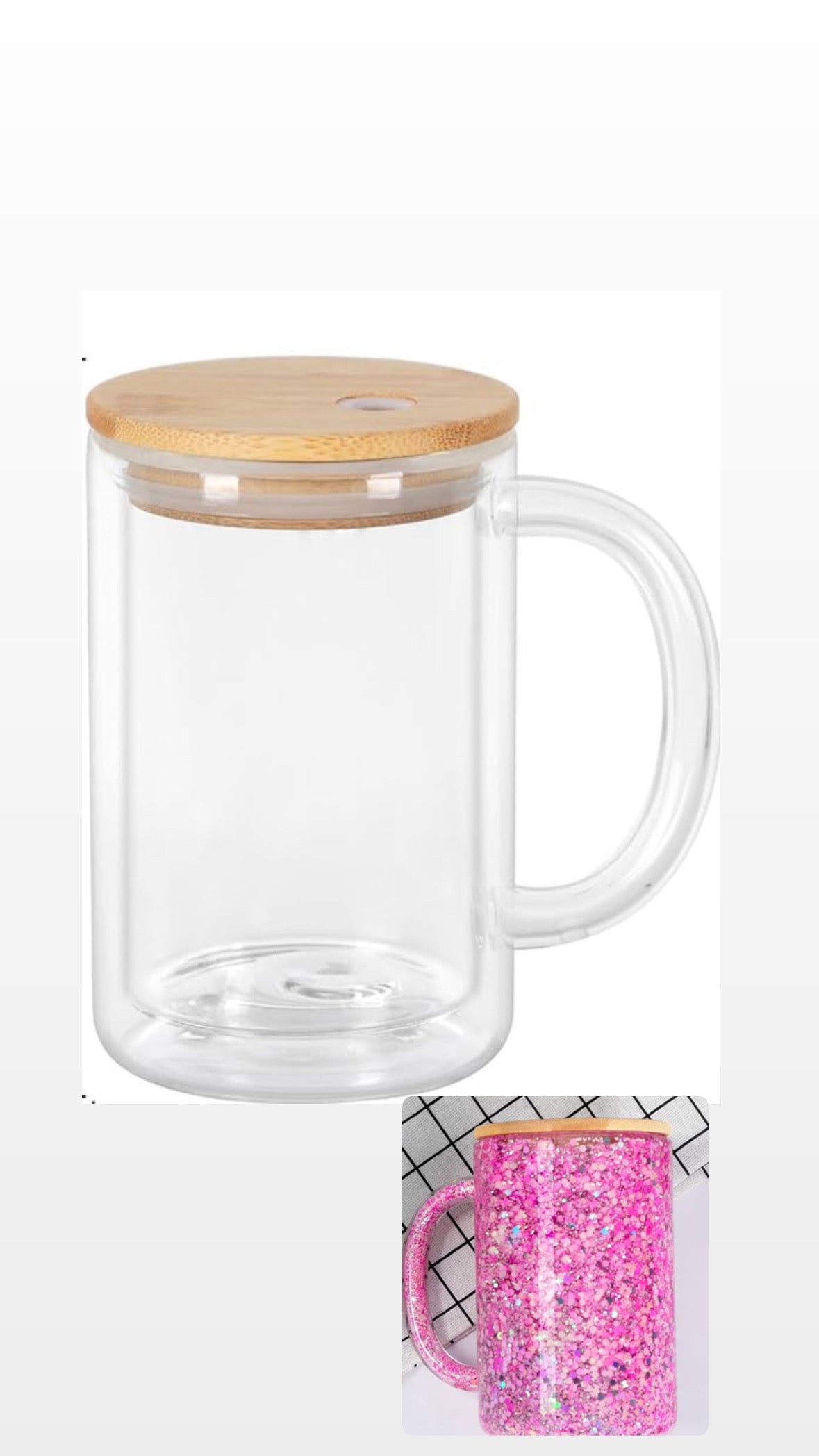 ..16oz glass snow globe tumbler with handle